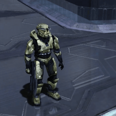 A Video Game Character Is Holding A Gun And Wearing A Yellow Helmet GIF