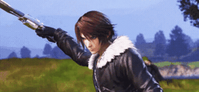 A Video Game Character Is Holding A Gun In His Hand GIF