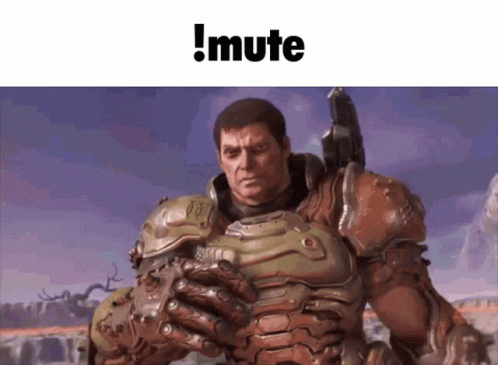 A Video Game Character Is Holding A Gun With The Words !Mute Below Him GIF