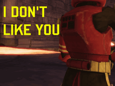 A Video Game Character Is Holding A Light Saber With The Words I Don 'T Like You Above Him GIF