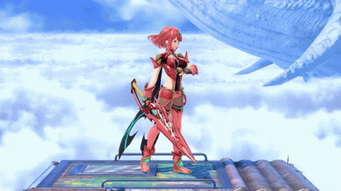 A Video Game Character Is Holding A Red Sword GIF