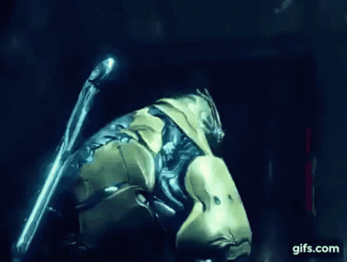 A Video Game Character Is Holding A Sword In A Dark Room With The Website Gifs.com In The Corner GIF