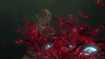 A Video Game Character Is Holding A Sword That Is Glowing Blue And Red GIF