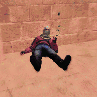 A Video Game Character Is Laying On The Floor In A Green Room GIF