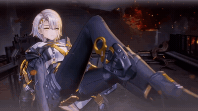 A Video Game Character Is Laying On The Ground With A Gun In Her Hand GIF