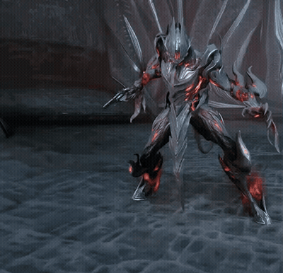 A Video Game Character Is Pointing A Gun At A Skeleton Hand GIF