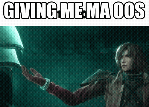 A Video Game Character Is Reaching Out Towards Someone With The Words Giving Me Ma Oos Above Him GIF