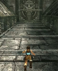 A Video Game Character Is Running Down A Staircase GIF