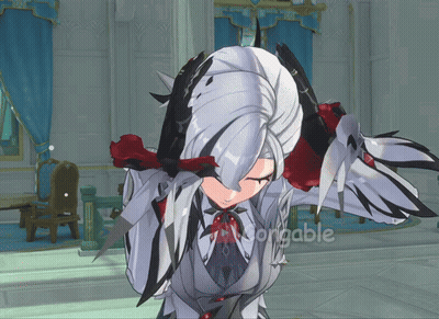 A Video Game Character Is Standing In A Room With The Word Adorable On The Bottom Right GIF