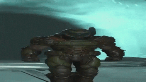 A Video Game Character Is Standing In Front Of A Blue Background . GIF