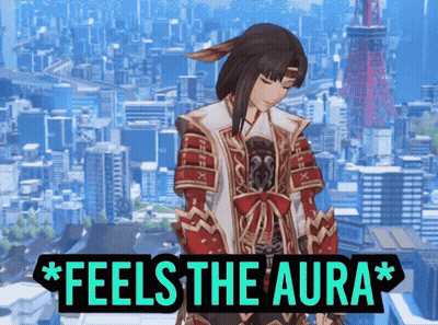 A Video Game Character Is Standing In Front Of A City And A Sign That Says Feels The Aura GIF