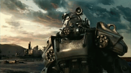 A Video Game Character Is Standing In Front Of A Cloudy Sky . GIF