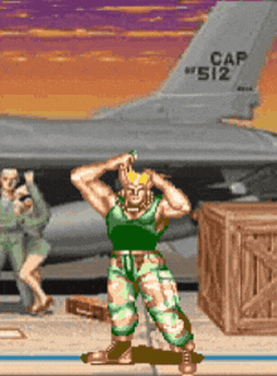 A Video Game Character Is Standing In Front Of A Fighter Jet With The Number 512 On The Tail GIF