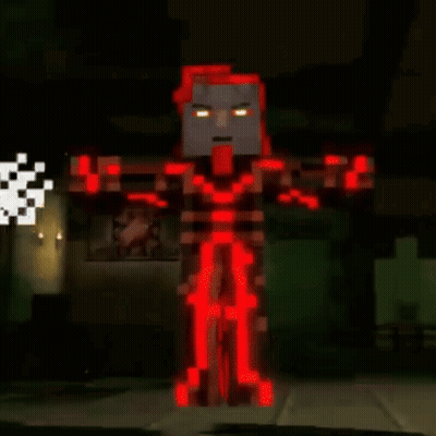 A Video Game Character Is Standing In Front Of A Giant Red Robot . GIF