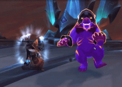 A Video Game Character Is Standing Next To A Purple Beast GIF