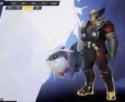 A Video Game Character Is Standing Next To A Shark On His Back GIF