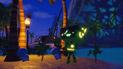 A Video Game Character Is Standing On A Beach Holding A Torch GIF