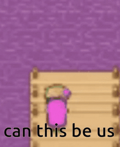 A Video Game Character Is Standing On A Dock With The Words " Can This Be Us " Below Him GIF
