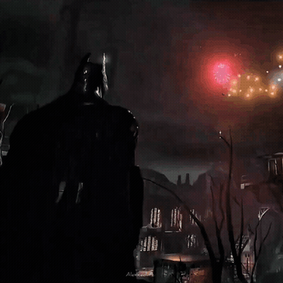 A Video Game Character Named Batman Is Standing In A Dark Room GIF