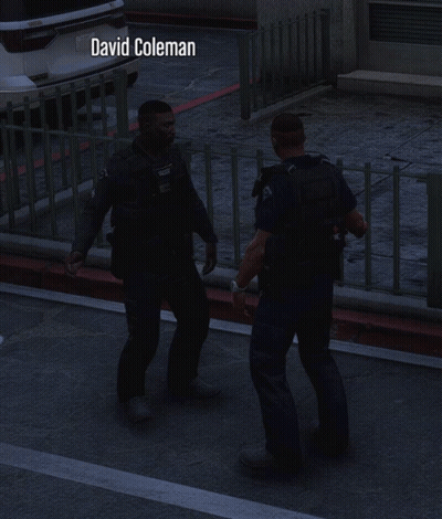 A Video Game Character Named David Coleman Is Standing Next To Another Man GIF