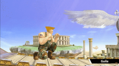 A Video Game Character Named Guile Is Kneeling Down In Front Of A Building GIF