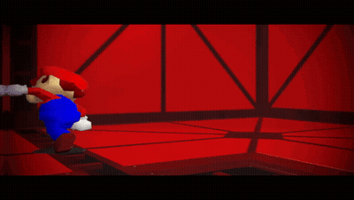 A Video Game Character Named Mario Is Standing On A Red Floor GIF