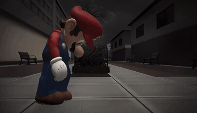 A Video Game Character Named Mario Stands On A Sidewalk GIF