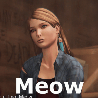 A Video Game Character Named Meow Is Sitting Down GIF