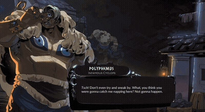 A Video Game Character Named Polyphemus Is Talking GIF