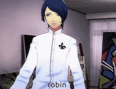 A Video Game Character Named Robin Is Standing In Front Of A Painting GIF