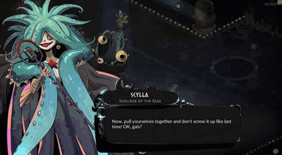 A Video Game Character Named Skylla Is Talking To Someone GIF