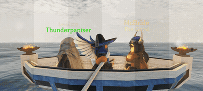 A Video Game Character Named Thunderpantser Is Sitting In A Boat GIF