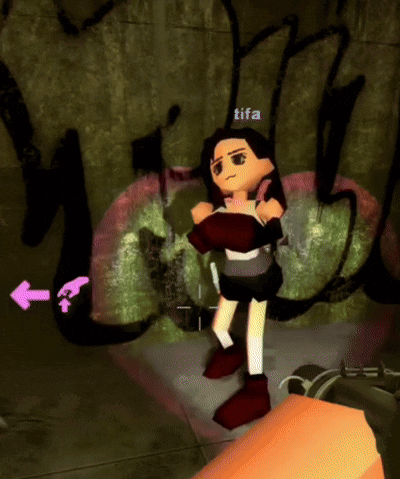 A Video Game Character Named Tifa Is Standing In Front Of A Graffiti Wall GIF