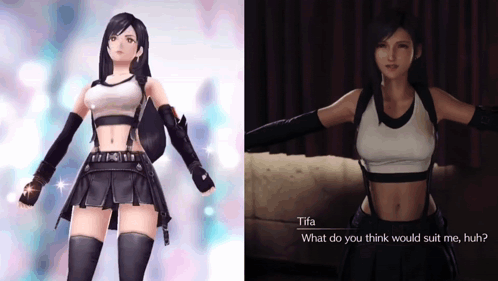 A Video Game Character Named Tifa Is Talking To Someone GIF