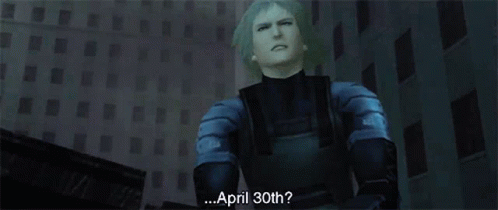 A Video Game Character Says " April 30Th " While Standing In Front Of A Building GIF