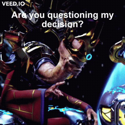 A Video Game Character Says " Are You Questioning My Decision " While Wearing A Crown GIF