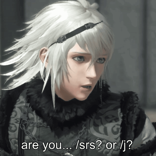 A Video Game Character Says " Are You ... / Srs Or / J " GIF