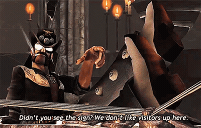 A Video Game Character Says " Didn 'T You See The Sign " GIF