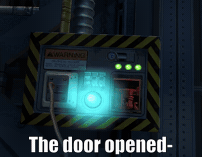 A Video Game Character Says " I Can Finally Leave " In A Dark Room GIF