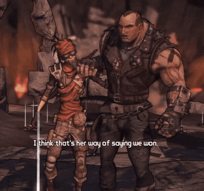 A Video Game Character Says " I Think That 'S Her Way Of Saying We Won " To Another Character GIF