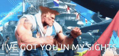 A Video Game Character Says " I 'Ve Got You In My Sights " In Front Of A Ship GIF
