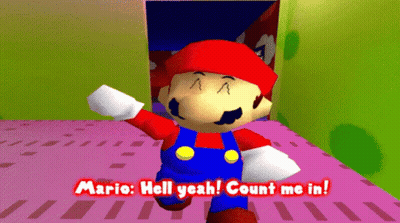A Video Game Character Says Mario Hell Yeah And Count Me In GIF