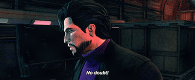 A Video Game Character Says No Doubt In A Dark Room GIF