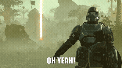 A Video Game Character Says Oh Yeah In Front Of A Landscape GIF