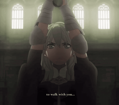 A Video Game Character Says " To Walk With You " In A Dark Room GIF