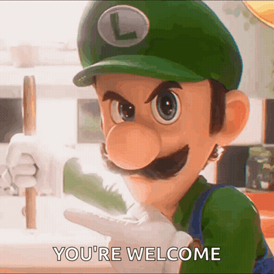 A Video Game Character Says " You 'Re Welcome " While Wearing A Green Hat GIF