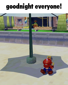 A Video Game Character Sitting Under An Umbrella With The Words Goodnight Everyone GIF