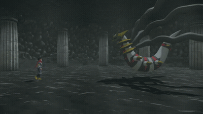 A Video Game Character Stands In Front Of A Large Snake GIF