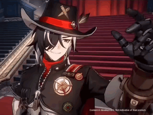 Video Game Character Wearing Cowboy Hat With Red Band GIF