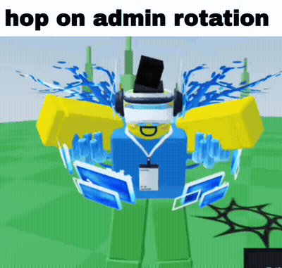 A Video Game Character Wearing A Virtual Reality Headset And Headphones With The Words Hop On Admin Rotation Below Him GIF